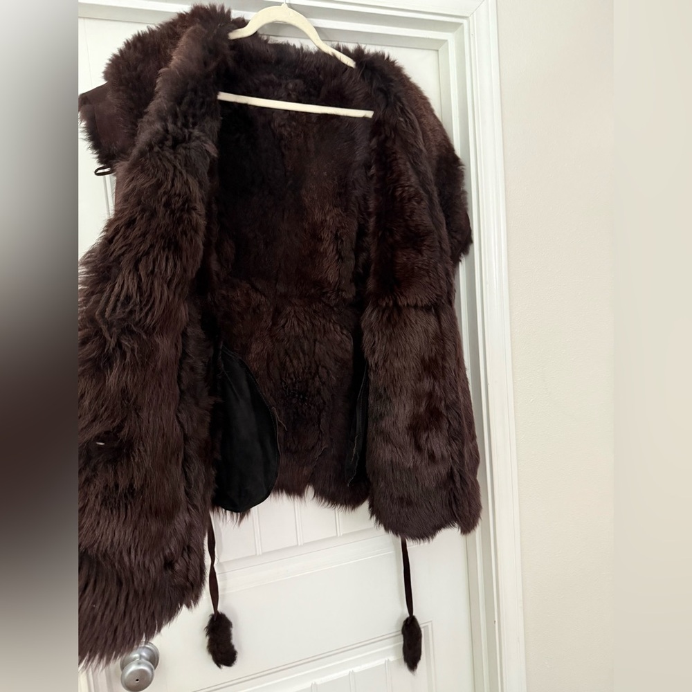 RARE Vintage Suede Shearling HEAVY COAT super warm made in USA Fit & Flare sz L - Picture 7 of 17